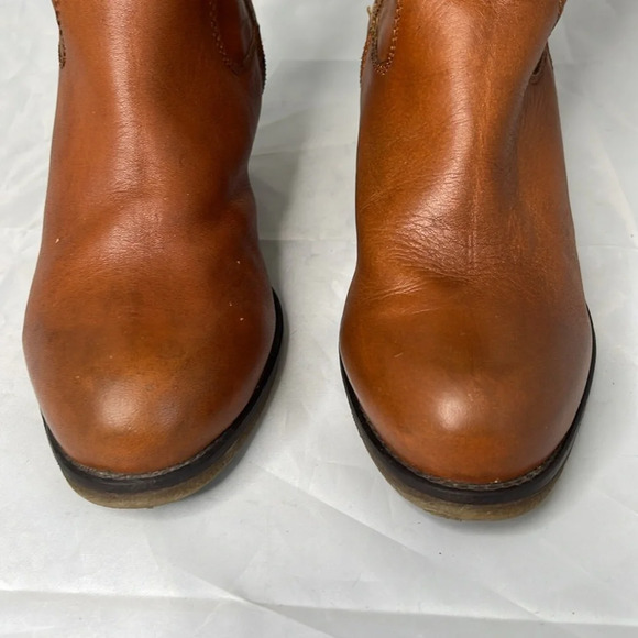 Aback A&B Cognac Leather Knee High Boots Buckle  Heels Faux Fur Inner Band 38 EU - Picture 4 of 16